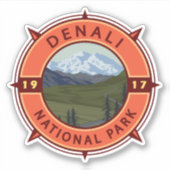 Denali Nationalpark Retro Kompass Emblem Aufkleber (Vorderseite)
