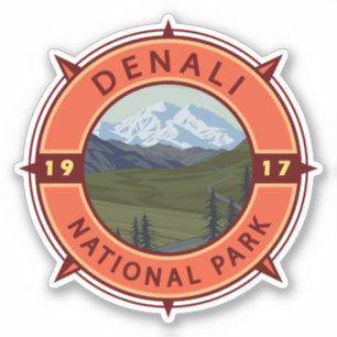 Denali Nationalpark Retro Kompass Emblem Aufkleber