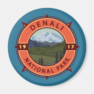 Denali Nationalpark Retro Kompass Emblem Magnet