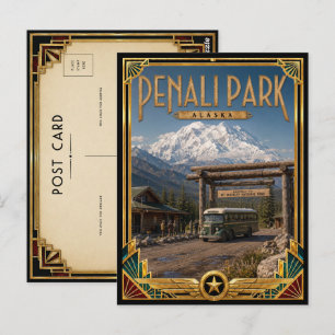 Denali Park Alaska Vintage Art Deco Golden Age Postkarte
