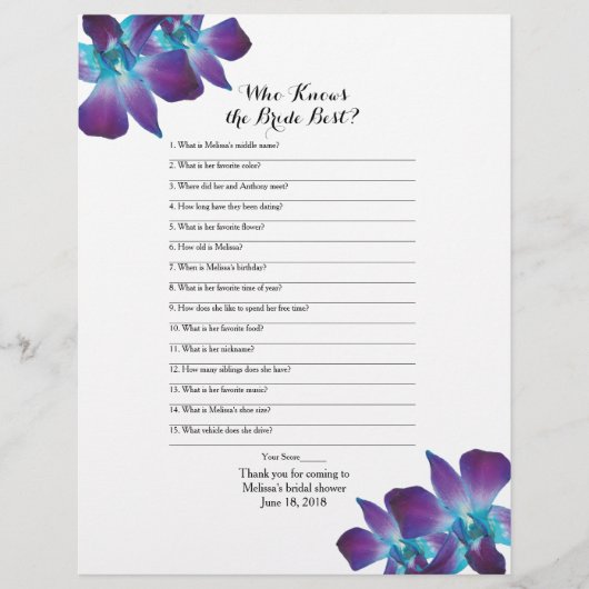 Dendrobium Orchid Bridge Bestes Brautparty-Spiel (Vorderseite)