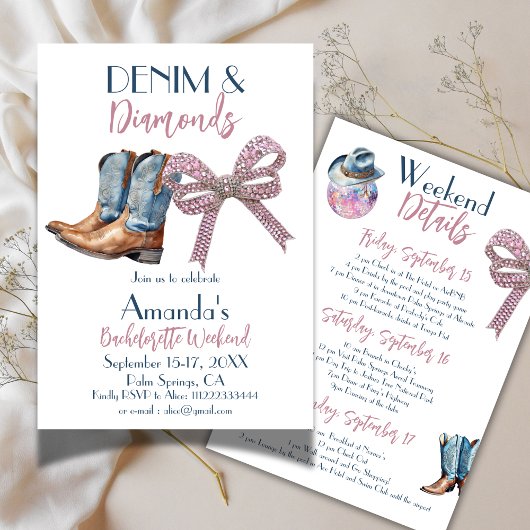 Denim and Diamond Disco Party Bachelorette Weekend Einladung