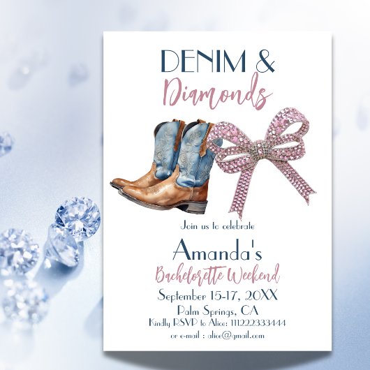 Denim and Diamond Disco Party Bachelorette Weekend Einladung