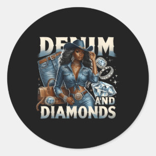 Denim and Diamonds African Melanin Swag Cowgirls W Runder Aufkleber