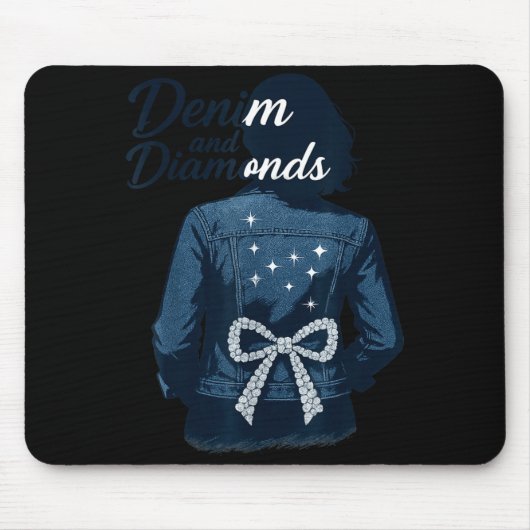 Denim And Diamonds Bow Ladies Girls Jeans Women Mousepad (Vorne)