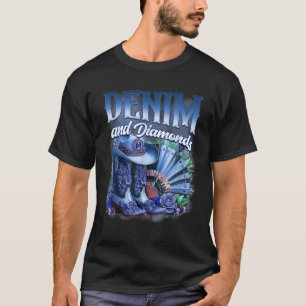 Denim And Diamonds Country Western Cowgirl Stiefel T-Shirt