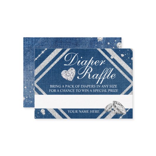 Denim and Diamonds Diaper Raffelkarte Begleitkarte (Vorderseite/Rückseite Beispiel)
