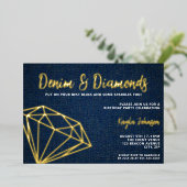 Denim and Diamonds Elegant Blue Geometric Folieneinladung (Stehend vorne)