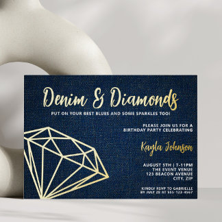 Denim and Diamonds Elegant Blue Geometric Folieneinladung
