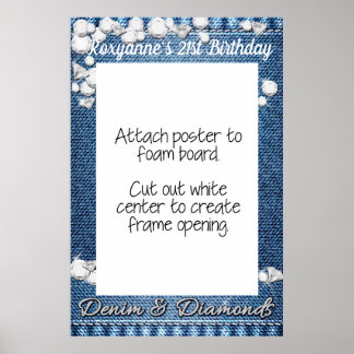 Denim and Diamonds Foto Booth Frame Prop Poster