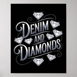 Denim and Diamonds Glam Cowgirl Party Design Poster