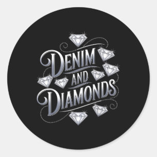Denim and Diamonds Glam Cowgirl Party Design Runder Aufkleber