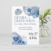Denim and Diamonds Themed Birthday Party Einladung (Stehend Vorderseite)