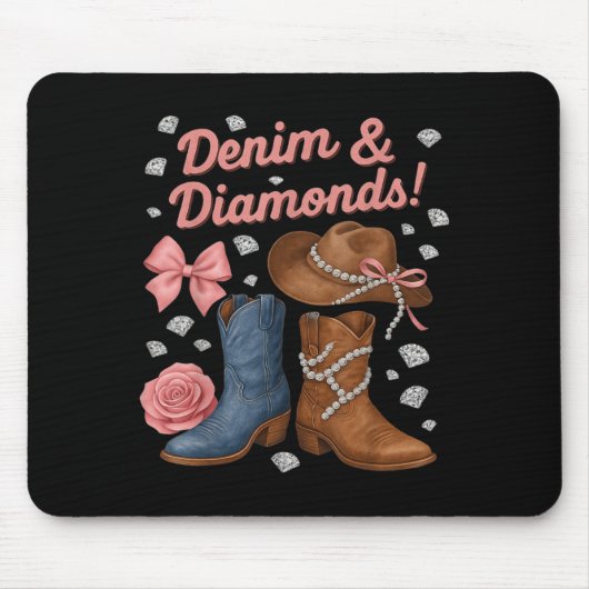 Denim and Diamonds Western Cowgirl Boost Hat für W Mousepad (Vorne)