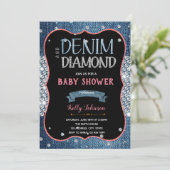 Denim Baby Dusche Diamanten Einladung (Stehend Vorderseite)