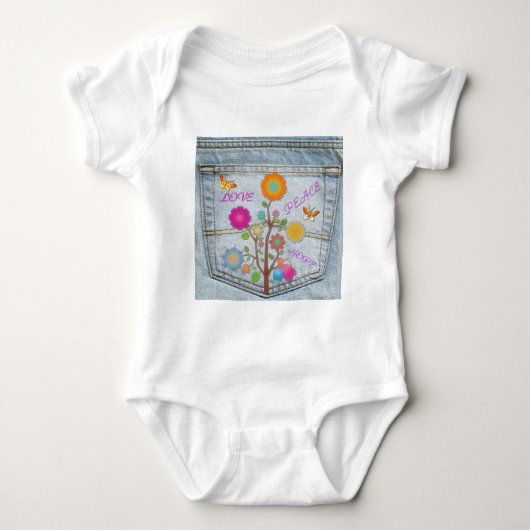 Denim Back Pocket Blume Liebe Hoffnung Baby Strampler (Vorderseite)