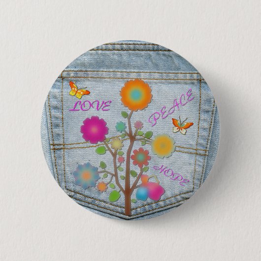 Denim Back Pocket Blume Liebe Hoffnung Button (Vorderseite)