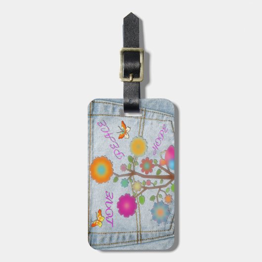 Denim Back Pocket Blume Liebe Hoffnung Gepäckanhänger (Vorderseite vertikal)