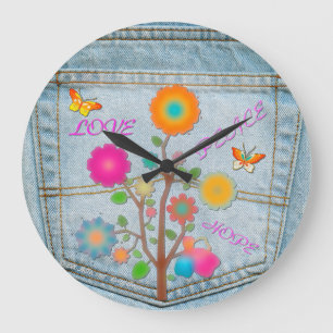 Denim Back Pocket Blume Liebe Hoffnung Große Wanduhr
