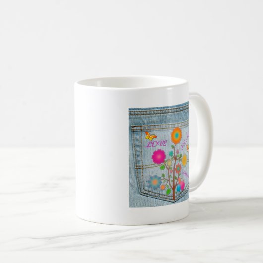 Denim Back Pocket Blume Liebe Hoffnung Kaffeetasse (VorderseiteRechts)