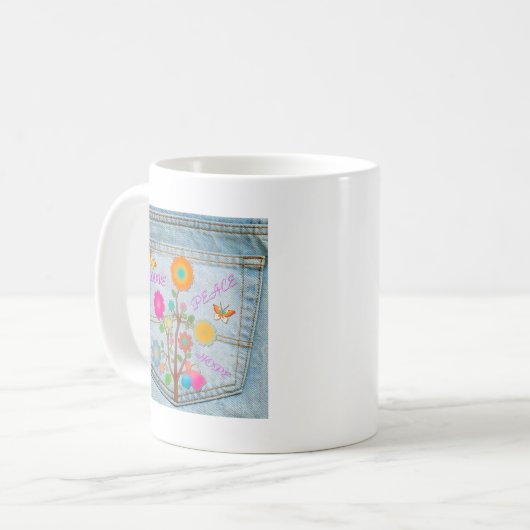 Denim Back Pocket Blume Liebe Hoffnung Kaffeetasse (Vorderseite Links)