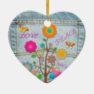 Denim Back Pocket Blume Liebe Hoffnung Keramikornament