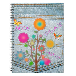 Denim Back Pocket Blume Liebe Hoffnung Notizblock