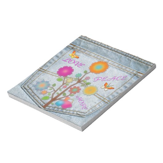 Denim Back Pocket Blume Liebe Hoffnung Notizblock (Rotiert)