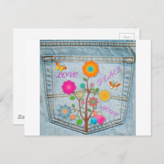 Denim Back Pocket Blume Liebe Hoffnung Postkarte (Vorne/Hinten)