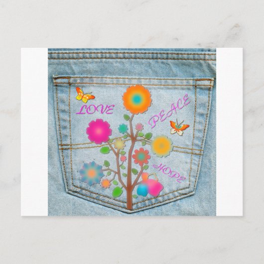 Denim Back Pocket Blume Liebe Hoffnung Postkarte (Vorderseite)