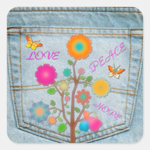 Denim Back Pocket Blume Liebe Hoffnung Quadratischer Aufkleber