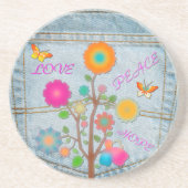 Denim Back Pocket Blume Liebe Hoffnung Sandstein Untersetzer (Vorne)