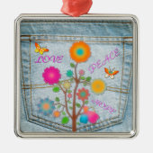 Denim Back Pocket Blume Liebe Hoffnung Silbernes Ornament (Vorne)