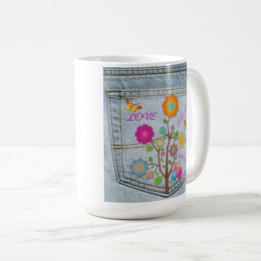 Denim Back Pocket Blume Liebe Hoffnung Tasse (VorderseiteRechts)