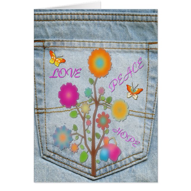 Denim Back Pocket Blume Peace Liebe Hope Card (Vorne)