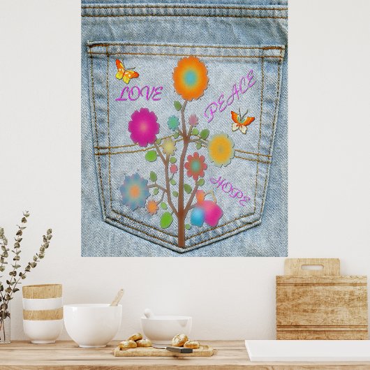 Denim Back Pocket Blume Peace Liebe Hope Poster (Küche)