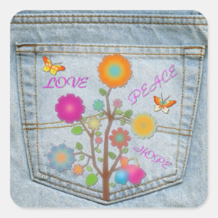 Denim Back Pocket Blume Peace Liebe Hope Stickers