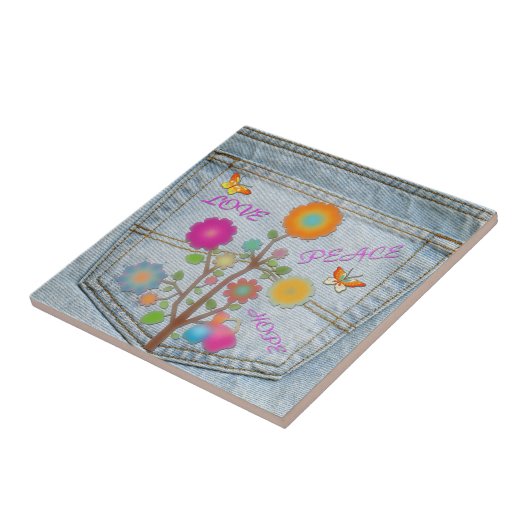 Denim Back Pocket Blume Peace Liebe Hope Tile Fliese (Seite)