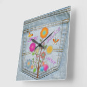 Denim Back Pocket Blume Peace Liebe Square Clock Quadratische Wanduhr (Winkel)