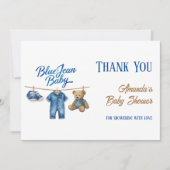 Denim Bear Clothesline Boy Blue Jean Baby Shower Dankeskarte (Vorderseite)