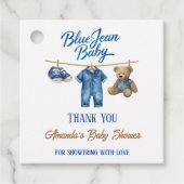 Denim Bear Clothesline Boy Blue Jean Baby Shower Geschenkanhänger (Vorderseite)