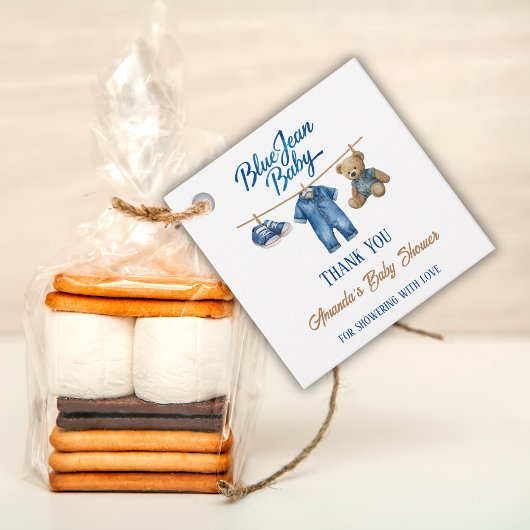 Denim Bear Clothesline Boy Blue Jean Baby Shower Geschenkanhänger