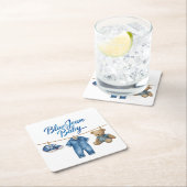 Denim Bear Clothesline Boy Blue Jean Baby Shower Rechteckiger Pappuntersetzer (Vor Ort)