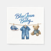 Denim Bear Clothesline Boy Blue Jean Baby Shower Serviette (Vorderseite)