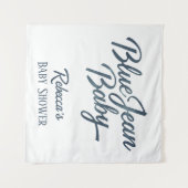 Denim Bear Clothesline Boy Blue Jean Baby Shower Wandteppich (Vorderseite (Horizontal))