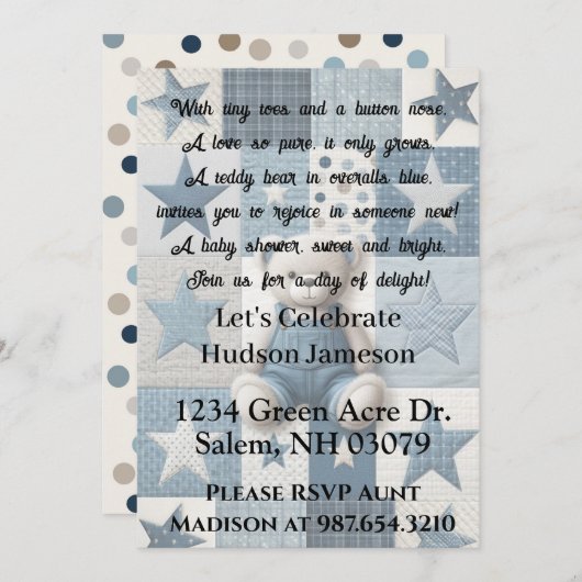 Denim Bear Invitation Einladung (Vorne/Hinten)