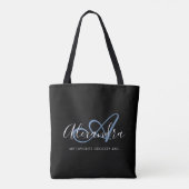 Denim Blau Script Monogramm Buchliebhaber Tasche (Rückseite)