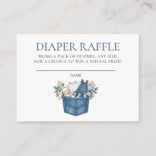 Denim-Blau-Strampler-Baby-Party-Windel-Raffel Begleitkarte