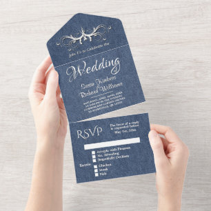 Denim Blau und Weiß Dreifach gefaltet mit RSVP  All In One Einladung