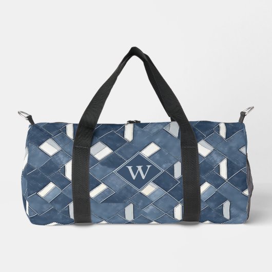 Denim Blau und Weiß Monogramm Initiale Duffle Bag (Vorderseite)